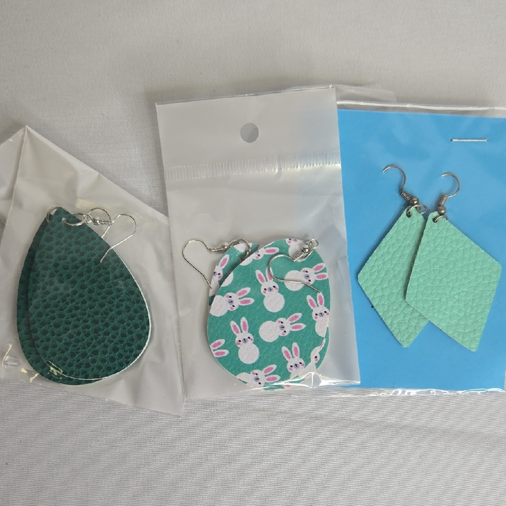 Faux Leather Cut Out Earrings, 3 Pairs,‎ New